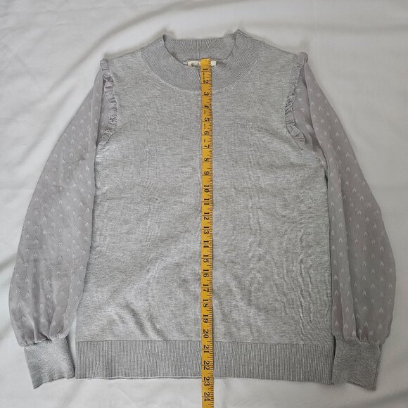 Indigo Rose Women's Gray Sheer Puff Sleeve Ruffled Knit Pullover Sweater Medium - Picture 11 of 11